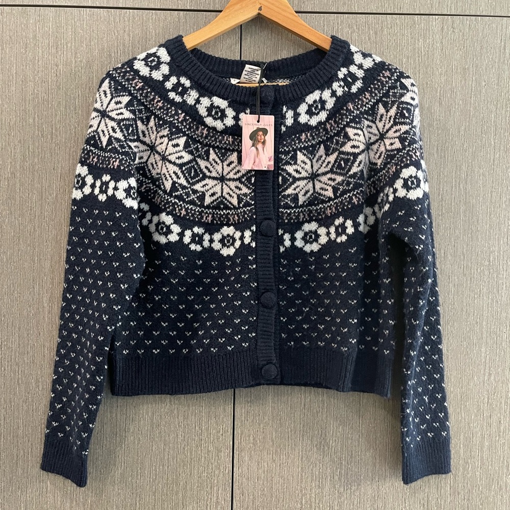 Sincerely Jules Navy & White Fair Isle Button-Up Cardigan